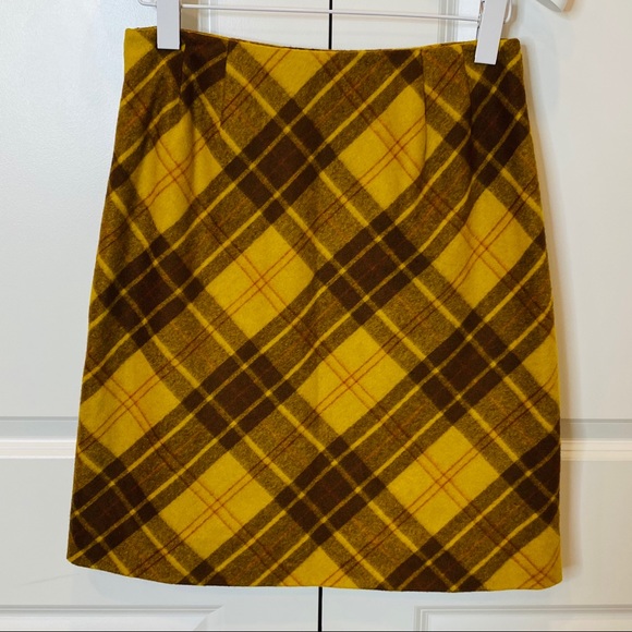 Cynthia Steffe Yellow Tartan Plaid Wool Skirt Sz 6 - Picture 7 of 10